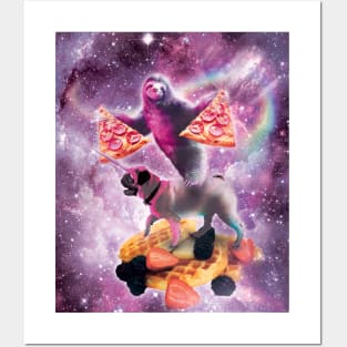 Space Pizza Sloth On Pug Unicorn On Waffles Posters and Art